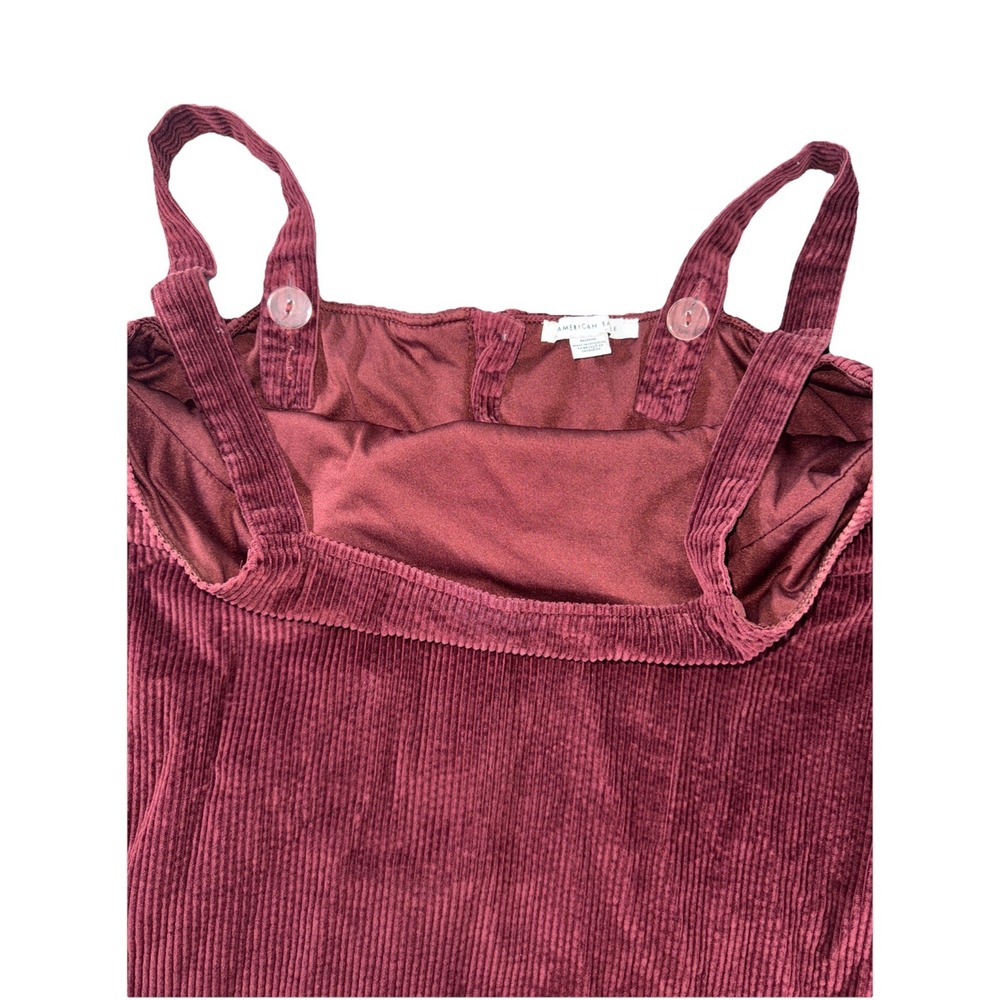 American Eagle Size Medium Corduroy Skirt Overall Dress Wine Adjustable Straps - Picture 9 of 16